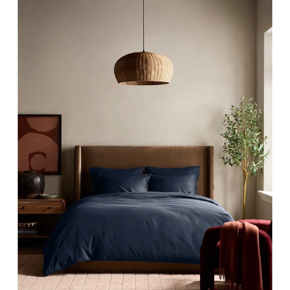 Quince Organic Cotton Percale Duvet Cover Set Full/Queen Navy